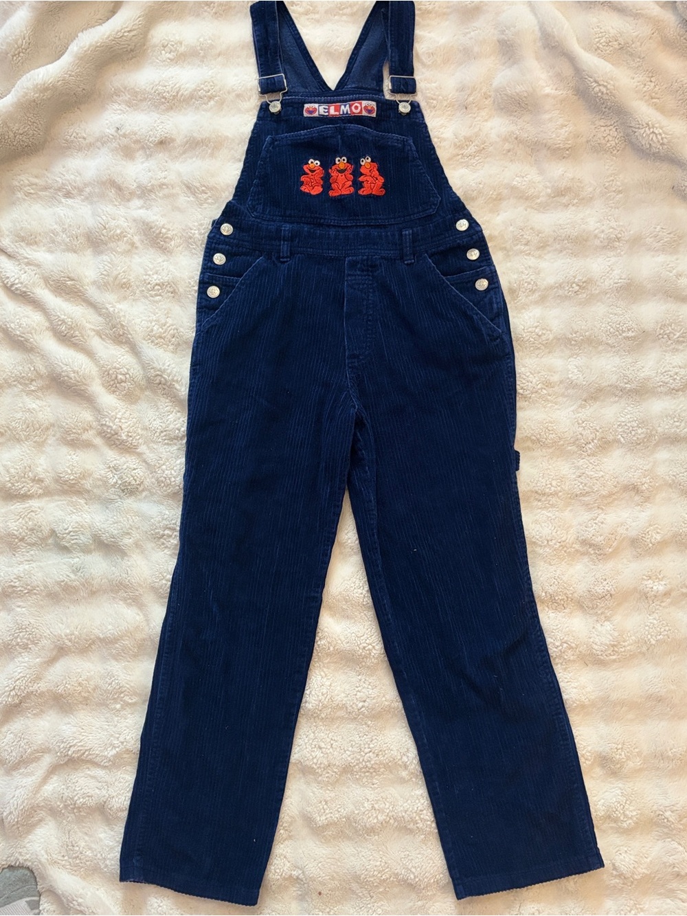 Vintage- Sesame Street Navy Corduroy Overalls with Red Elmo Embroidery